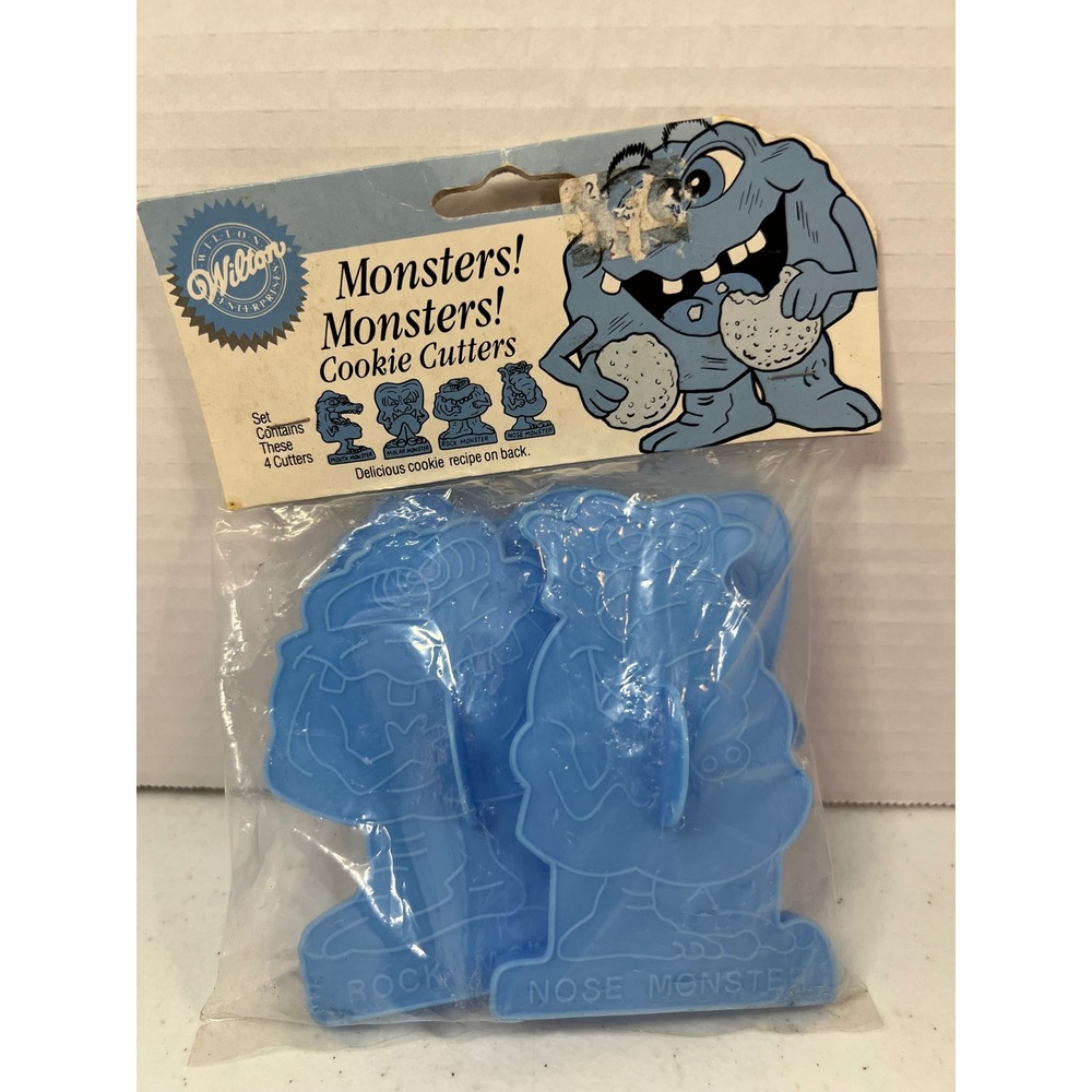 Vintage 1990 Wilton Monsters Monsters Cookie Cutters Set of 4 Blue 2304-1503